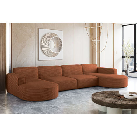 Ecksofa Designer MODENA U XL stoff Dicker cord Poso Ziegel
