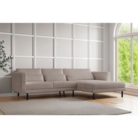 Ecksofa Designersofa AGADA in Stoff Poso Beige Ottomane Rechts