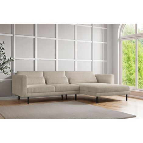 Ecksofa Designersofa AGADA in Stoff Poso Creme Ottomane Rechts