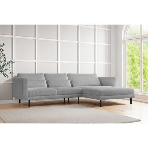 Ecksofa Designersofa AGADA in Stoff Poso Hellgrau Ottomane Rechts