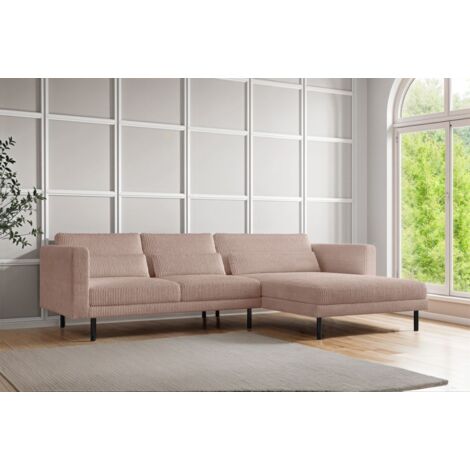 Ecksofa Designersofa AGADA in Stoff Poso Hellrosa Ottomane Rechts