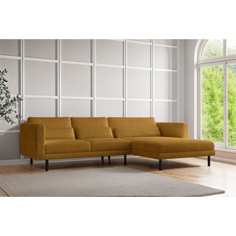 Ecksofa Designersofa AGADA in Stoff Poso Senfgelb Ottomane Rechts