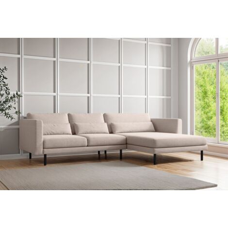 Ecksofa Designersofa AGADA in Stoff Verita Beige Ottomane Rechts