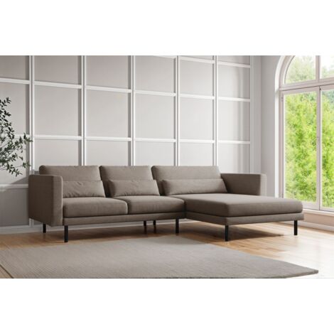 Ecksofa Designersofa AGADA in Stoff Verita Braun Ottomane Rechts