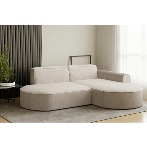 FUN MOEBEL Ecksofa Designersofa BONDY in Stoff Neve Beige Ottomane Rechts