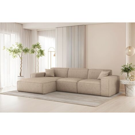 Ecksofa Designersofa CELES PREMIUM in Stoff Artico Beige Ottomane Links