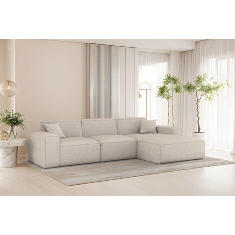 Ecksofa Designersofa CELES PREMIUM in Stoff Artico Creme Ottomane Rechts
