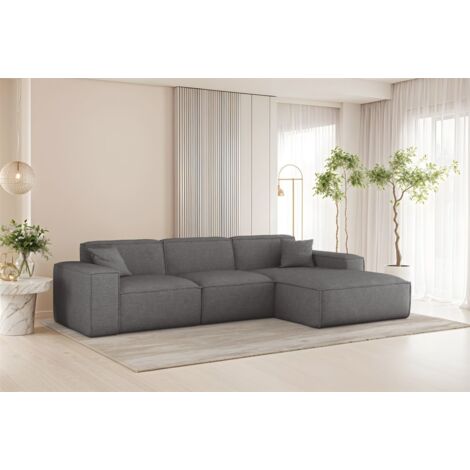 Ecksofa Designersofa CELES PREMIUM in Stoff Artico Grau Ottomane Rechts