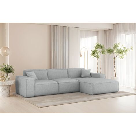 Ecksofa Designersofa CELES PREMIUM in Stoff Artico Hellgrau Ottomane Rechts