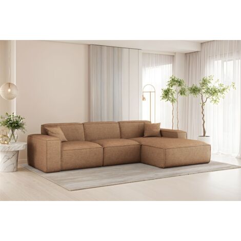 Ecksofa Designersofa CELES PREMIUM in Stoff Artico Rostbraun Ottomane Rechts