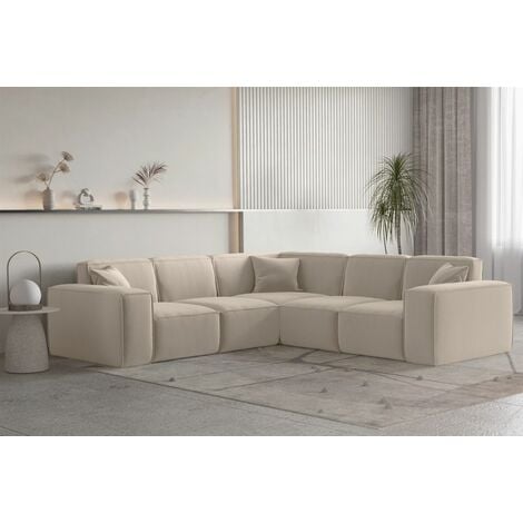 FUN MOEBEL Ecksofa Designersofa CELES PREMIUM in Stoff Opera Velvet Beige Seite Universal