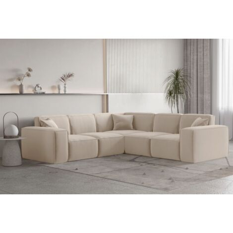 Ecksofa Designersofa CELES PREMIUM in Stoff Opera Velvet Sand Seite Universal