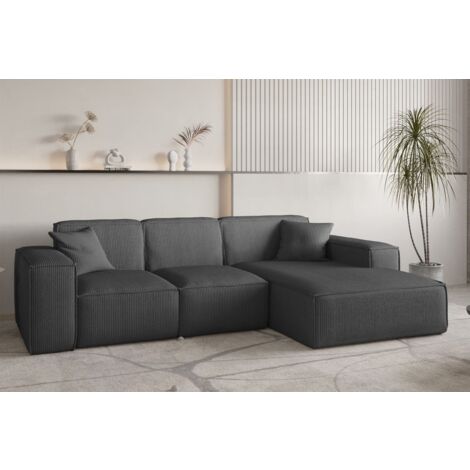 Ecksofa Designersofa CELES PREMIUM in Stoff Scala Anthrazit Ottomane Rechts
