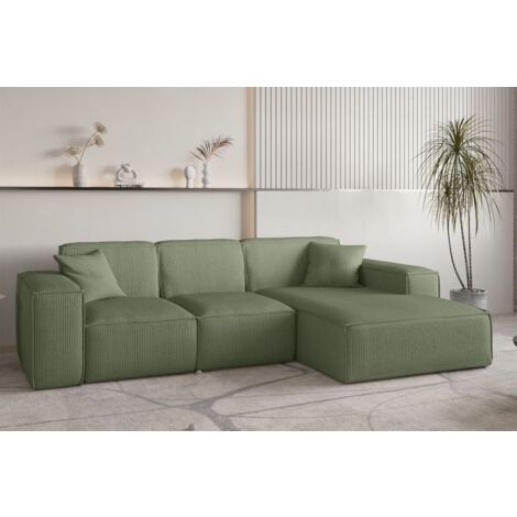 Ecksofa Designersofa CELES PREMIUM in Stoff Scala Forest Ottomane Rechts