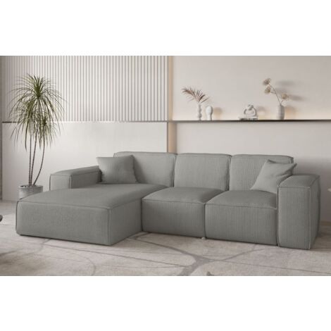 Ecksofa Designersofa CELES PREMIUM in Stoff Scala Grau Ottomane Links