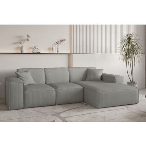Ecksofa Designersofa CELES PREMIUM in Stoff Scala Grau Ottomane Rechts
