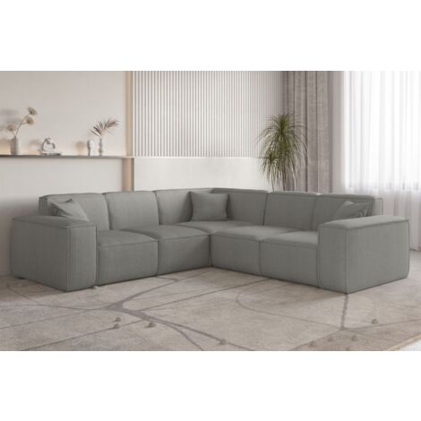 Ecksofa Designersofa CELES PREMIUM in Stoff Scala Grau Seite Universal