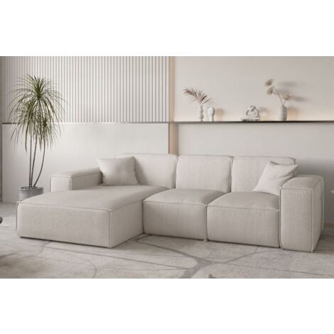 Ecksofa Designersofa CELES PREMIUM in Stoff Scala Hellbeige Ottomane Links