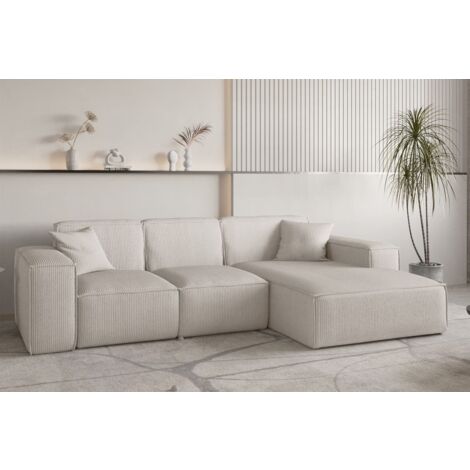 Ecksofa Designersofa CELES PREMIUM in Stoff Scala Hellbeige Ottomane Rechts