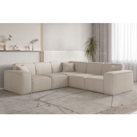 Ecksofa Designersofa CELES PREMIUM in Stoff Scala Hellbeige Seite Universal
