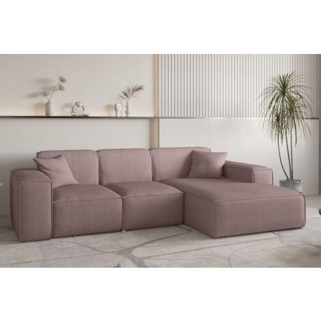 Ecksofa Designersofa CELES PREMIUM in Stoff Scala Lavendel Ottomane Rechts