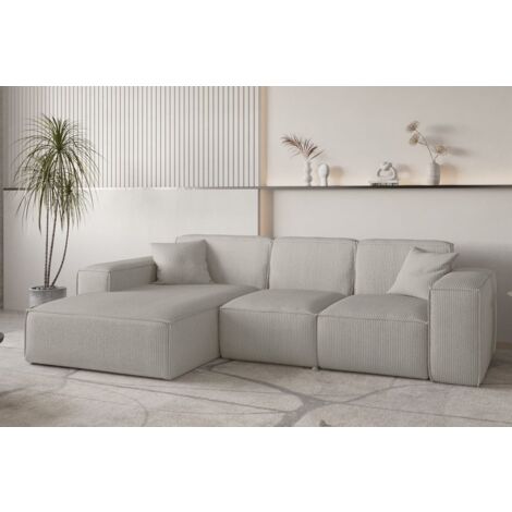 Ecksofa Designersofa CELES PREMIUM in Stoff Scala Sandgrau Ottomane Links