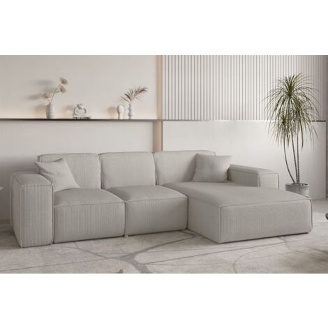 Ecksofa Designersofa CELES PREMIUM in Stoff Scala Sandgrau Ottomane Rechts