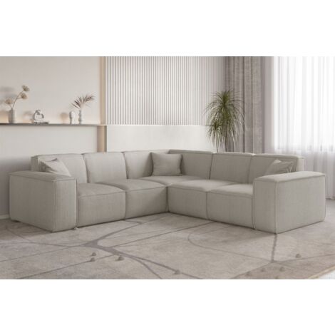 Ecksofa Designersofa CELES PREMIUM in Stoff Scala Sandgrau Seite Universal