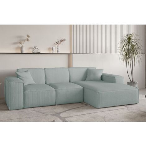 Ecksofa Designersofa CELES PREMIUM in Stoff Scala Saphirblau Ottomane Rechts
