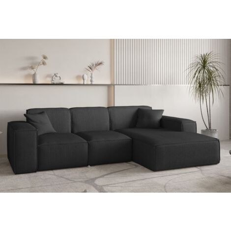 Ecksofa Designersofa CELES PREMIUM in Stoff Scala Schwarz Ottomane Rechts