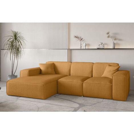Ecksofa Designersofa CELES PREMIUM in Stoff Scala Senfgelb Ottomane Links