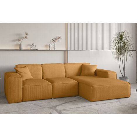Ecksofa Designersofa CELES PREMIUM in Stoff Scala Senfgelb Ottomane Rechts
