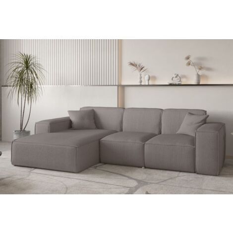Ecksofa Designersofa CELES PREMIUM in Stoff Scala Taupe Ottomane Links