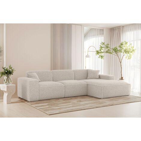 Ecksofa Designersofa CELES PREMIUM in Stoff Sven Altweiß Ottomane Rechts