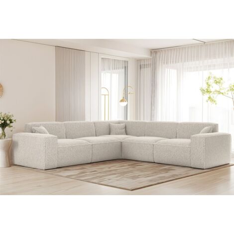 Ecksofa Designersofa CELES PREMIUM in Stoff Sven Altweiß Seite Universal