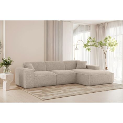 Ecksofa Designersofa CELES PREMIUM in Stoff Sven Cappuccino Ottomane Rechts