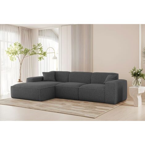 Ecksofa Designersofa CELES PREMIUM in Stoff Sven Dunkelgrau Ottomane Links