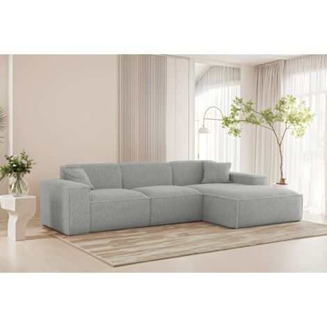 Ecksofa Designersofa CELES PREMIUM in Stoff Sven Hellgrau Ottomane Rechts