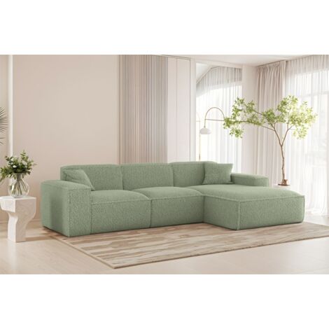 Ecksofa Designersofa CELES PREMIUM in Stoff Sven Hellgrün Ottomane Rechts