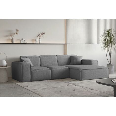 Ecksofa Designersofa CELES PREMIUM Stoff Ascot Bukla Graphit Ottomane Rechts