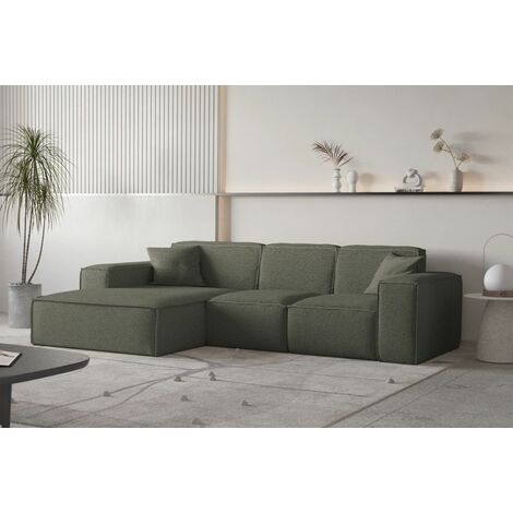 Ecksofa Designersofa CELES PREMIUM Stoff Ascot Bukla Moosgrün Ottomane Links