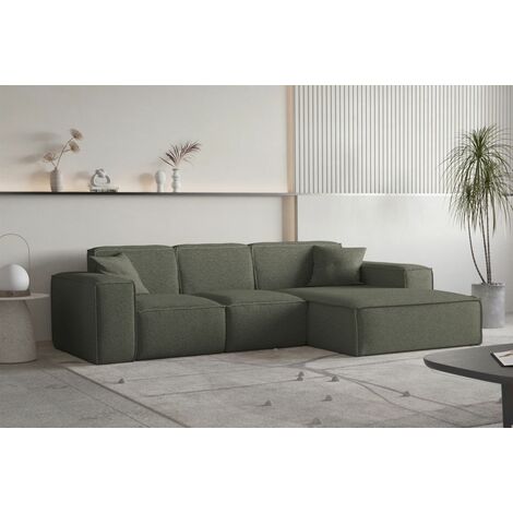 Ecksofa Designersofa CELES PREMIUM Stoff Ascot Bukla Moosgrün Ottomane Rechts