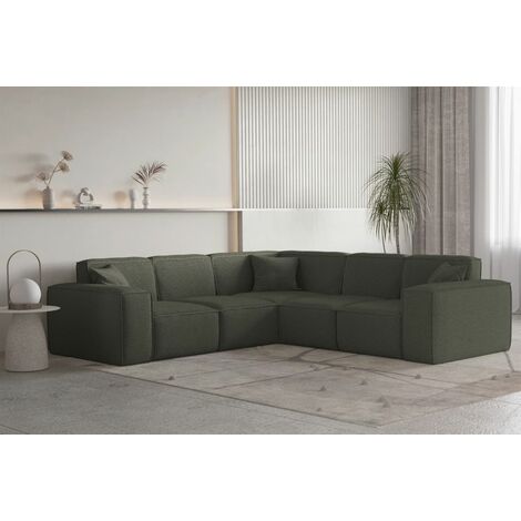 Ecksofa Designersofa CELES PREMIUM Stoff Ascot Bukla Moosgrün Seite Universal
