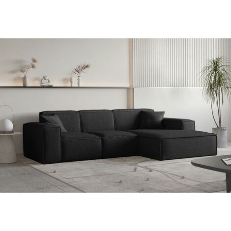 Ecksofa Designersofa CELES PREMIUM Stoff Ascot Bukla Schwarz Ottomane Rechts