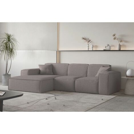 Ecksofa Designersofa CELES PREMIUM Stoff Ascot Bukla Taupe Ottomane Links