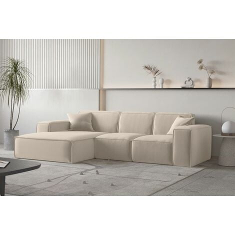 FUN MOEBEL Ecksofa Designersofa CELES PREMIUM Stoff Opera Velvet Beige Ottomane Links