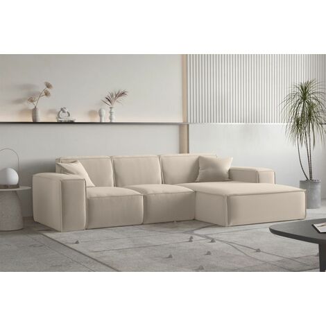 Ecksofa Designersofa CELES PREMIUM Stoff Opera Velvet Beige Ottomane Rechts