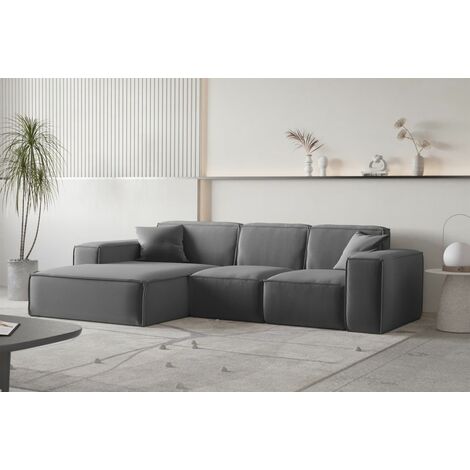 Ecksofa Designersofa CELES PREMIUM Stoff Opera Velvet Dunkelgrau Ottomane Links