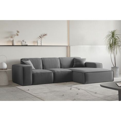Ecksofa Designersofa CELES PREMIUM Stoff Opera Velvet Dunkelgrau Ottomane Rechts