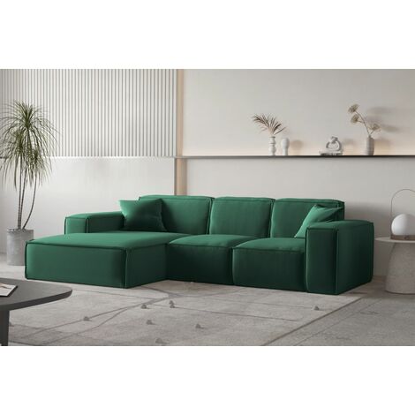 Ecksofa Designersofa CELES PREMIUM Stoff Opera Velvet Grün Ottomane Links